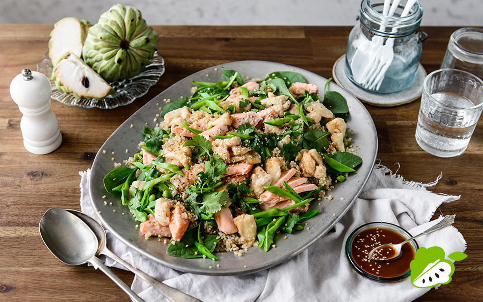Caramelised Custard Apple, Salmon &amp; Quinoa Salad
